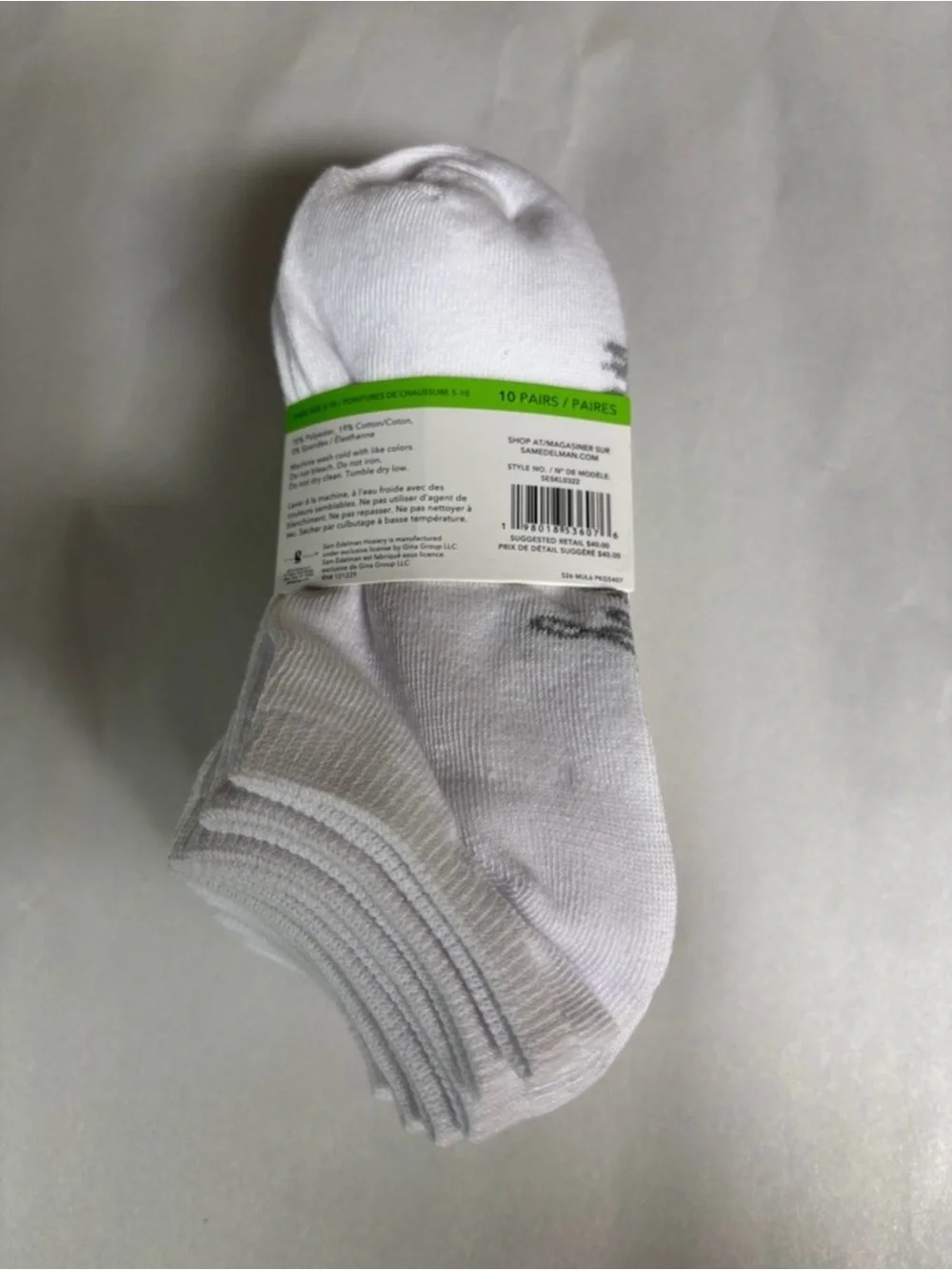 New Sam Edelman Socks Women’s 10 Pair Pink & White Cotton Blend Low Cut Socks